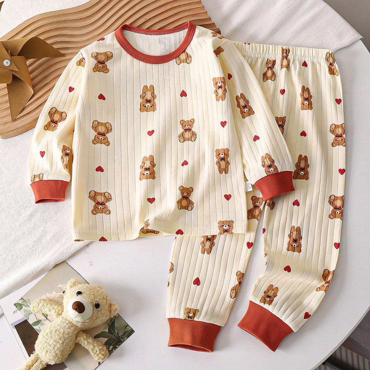 1set Children's Pure Cotton Underwear Set, New Style for Spring! Baby's Homewear for Boys and Pajamas for Girls, Long Underwear for Children's Clothing.