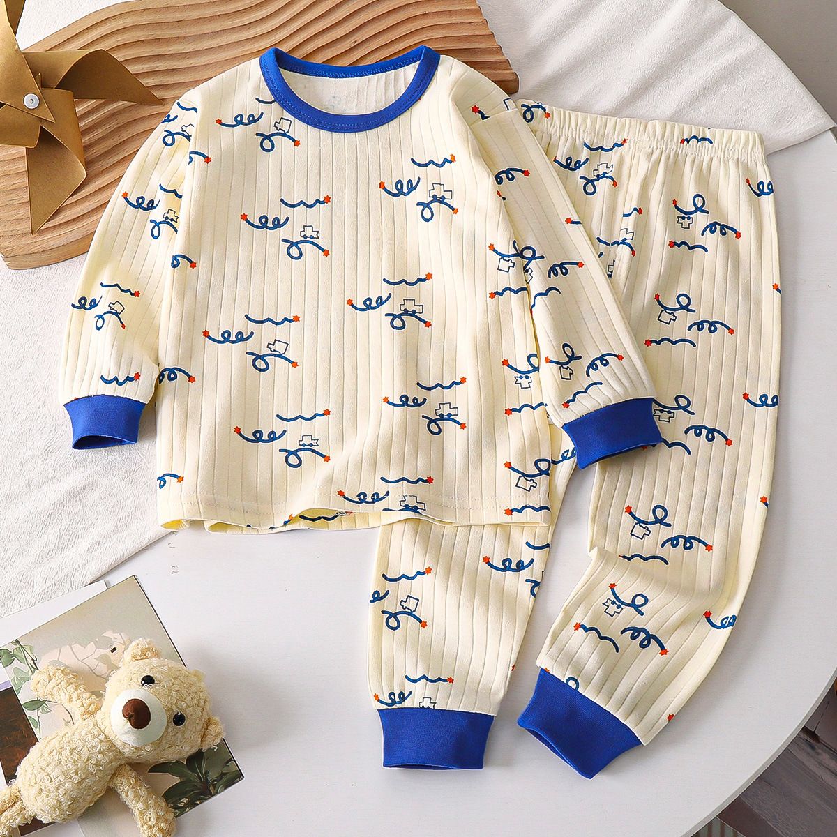 1set Children's Pure Cotton Underwear Set, New Style for Spring! Baby's Homewear for Boys and Pajamas for Girls, Long Underwear for Children's Clothing.