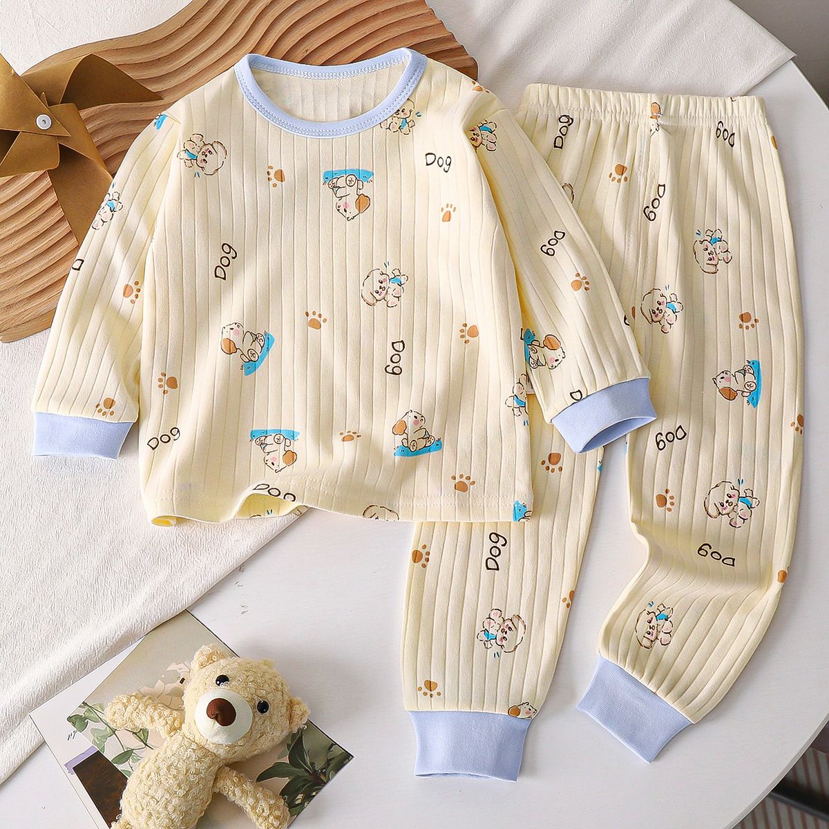 1set Children's Pure Cotton Underwear Set, New Style for Spring! Baby's Homewear for Boys and Pajamas for Girls, Long Underwear for Children's Clothing.