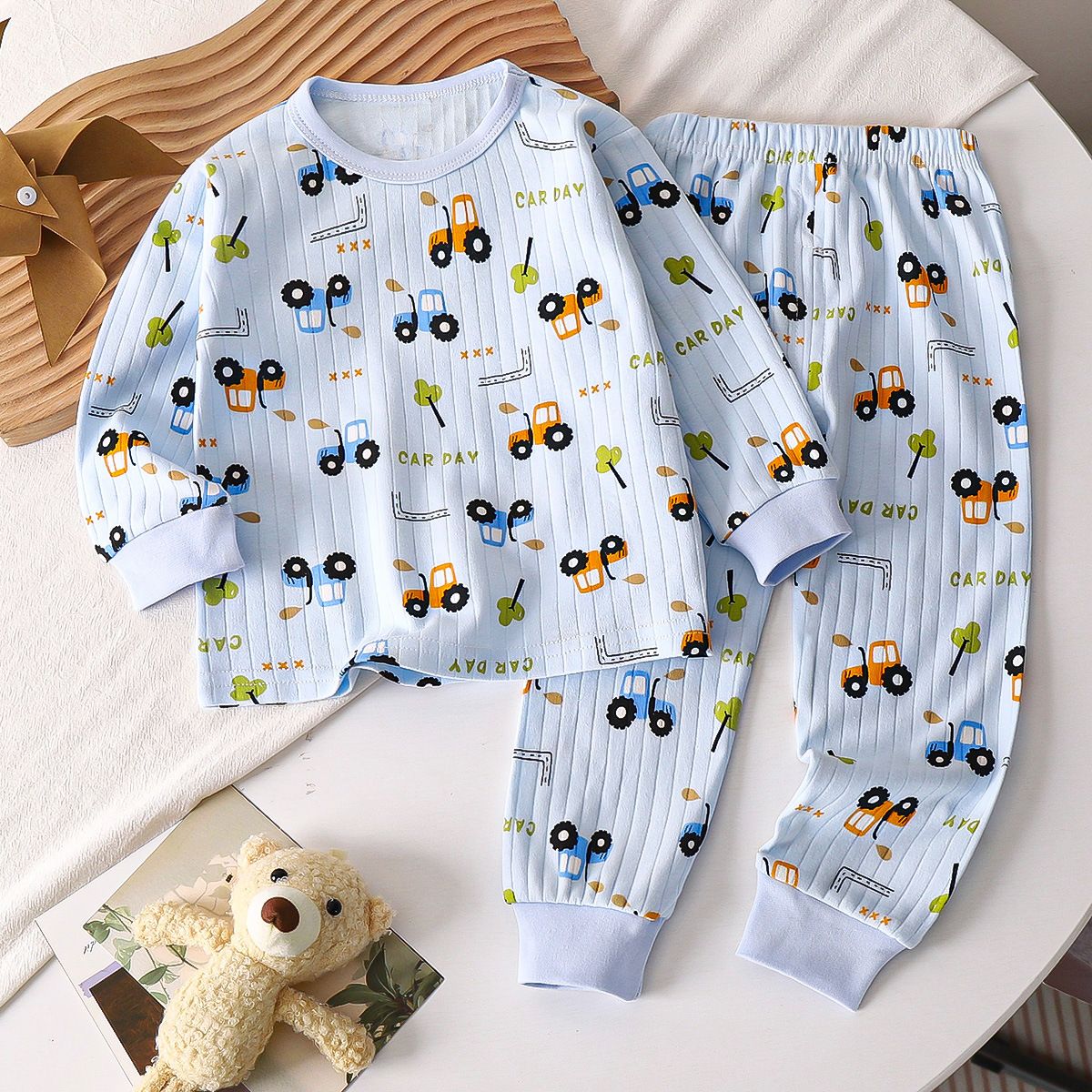 1set Children's Pure Cotton Underwear Set, New Style for Spring! Baby's Homewear for Boys and Pajamas for Girls, Long Underwear for Children's Clothing.