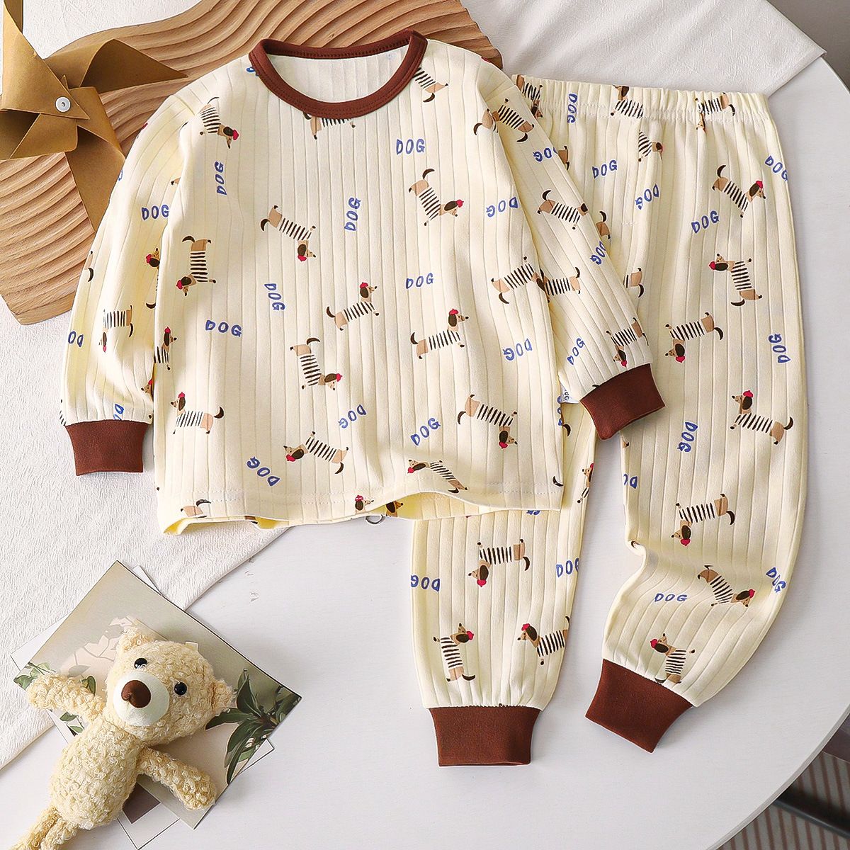1set Children's Pure Cotton Underwear Set, New Style for Spring! Baby's Homewear for Boys and Pajamas for Girls, Long Underwear for Children's Clothing.