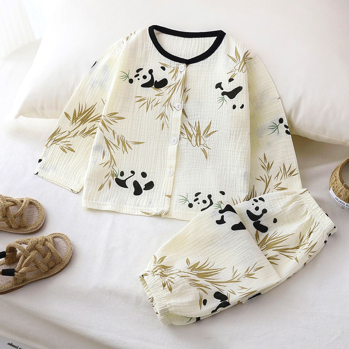 1set Children's Pajama Set, New Style for Summer! Class A Cotton Yarn, Pure Cotton for Boys and Long-Sleeved Homewear for Girls, Children's Clothing.