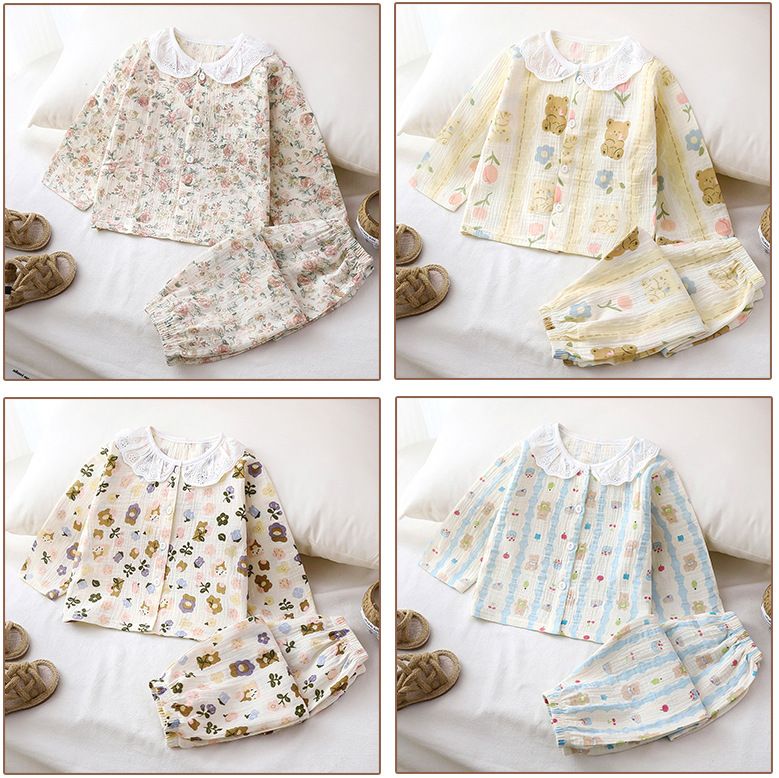 1set Children's Pajama Set, New Style for Summer! Class A Cotton Yarn, Pure Cotton for Boys and Long-Sleeved Homewear for Girls, Children's Clothing.