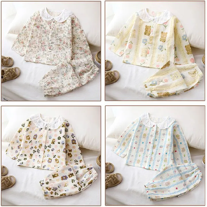 1set Children's Pajama Set, New Style for Summer! Class A Cotton Yarn, Pure Cotton for Boys and Long-Sleeved Homewear for Girls, Children's Clothing.