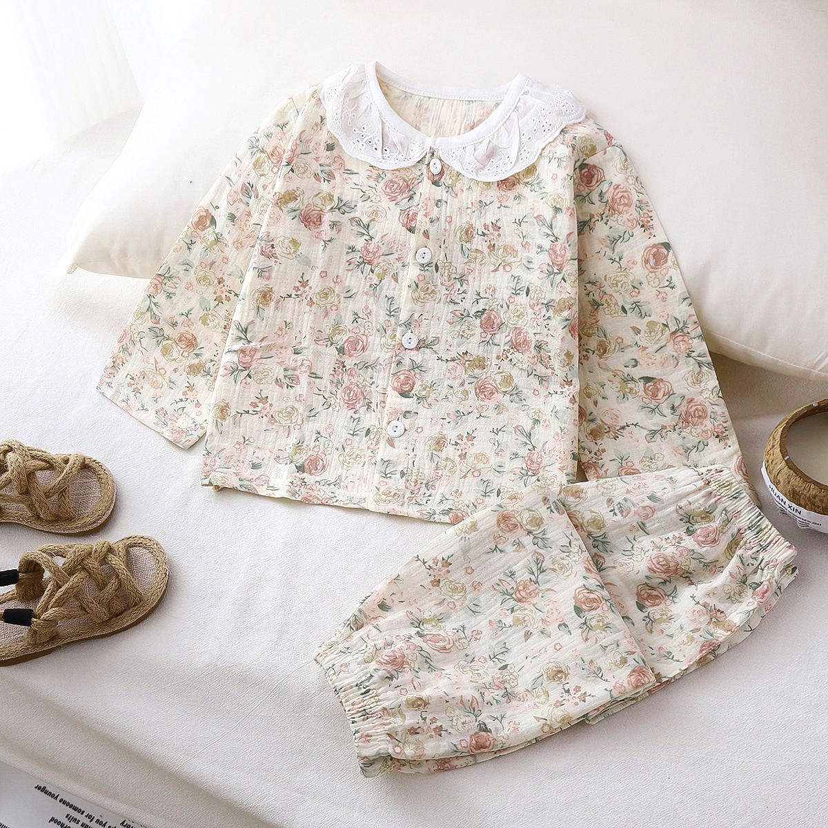 1set Children's Pajama Set, New Style for Summer! Class A Cotton Yarn, Pure Cotton for Boys and Long-Sleeved Homewear for Girls, Children's Clothing.