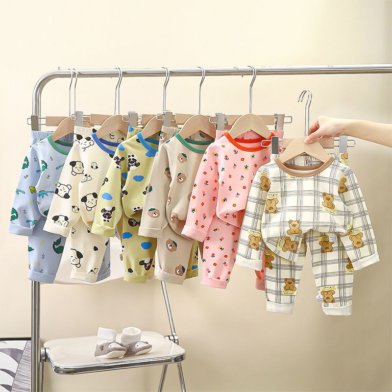 1set Children's Underwear Set, New Style for Baby in Autumn! Boys' Homewear and Girls' Clothing, Lycra Cotton Pajamas, Children's Clothing.