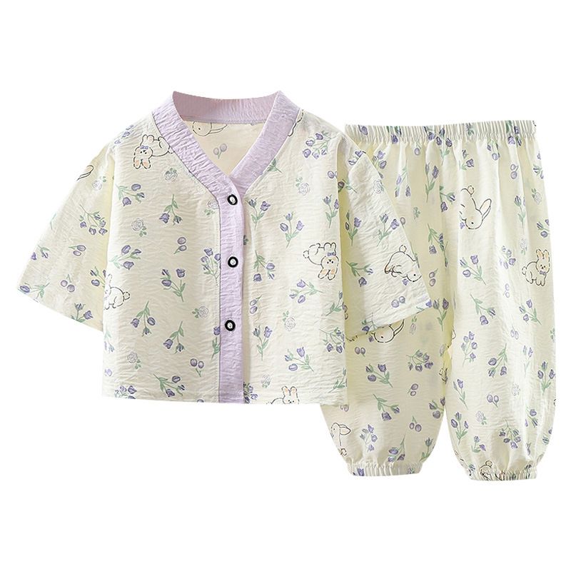 1set Children's Pajama Set, New Style for Summer! Boys' Air-Conditioning Clothes, Girls' Homewear, Thin Baby Cardigan Clothes, Children's Clothing.
