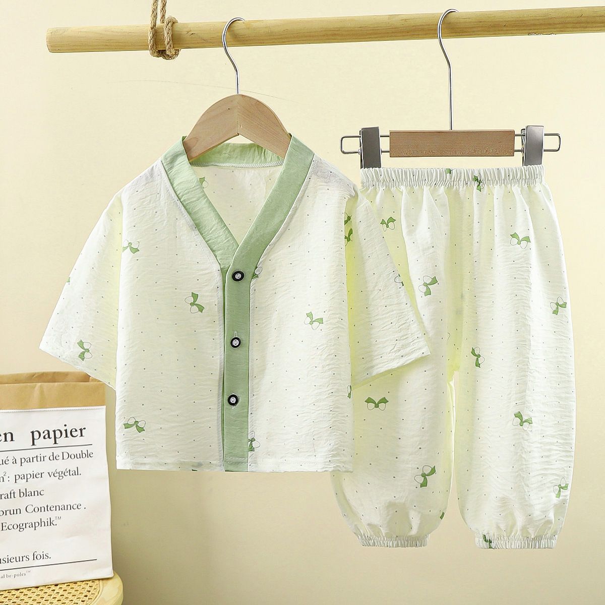 1set Children's Pajama Set, New Style for Summer! Boys' Air-Conditioning Clothes, Girls' Homewear, Thin Baby Cardigan Clothes, Children's Clothing.