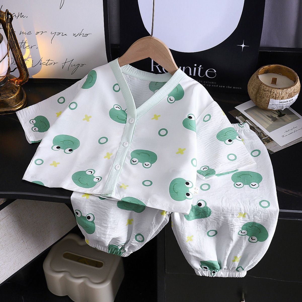 1set Children's Pajama Set, New Style for Summer! Boys' Air-Conditioning Clothes, Girls' Homewear, Thin Baby Cardigan Clothes, Children's Clothing.