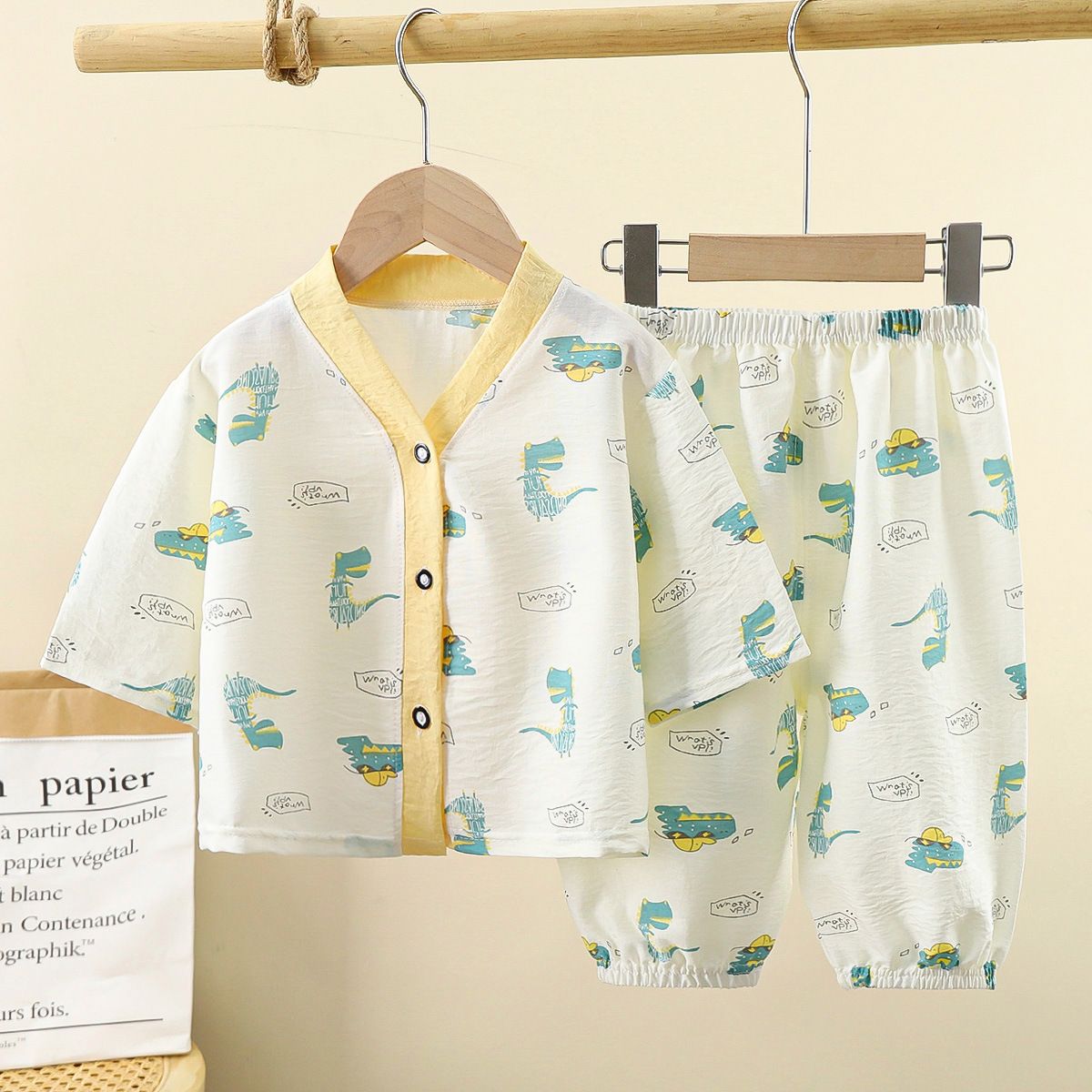 1set Children's Pajama Set, New Style for Summer! Boys' Air-Conditioning Clothes, Girls' Homewear, Thin Baby Cardigan Clothes, Children's Clothing.