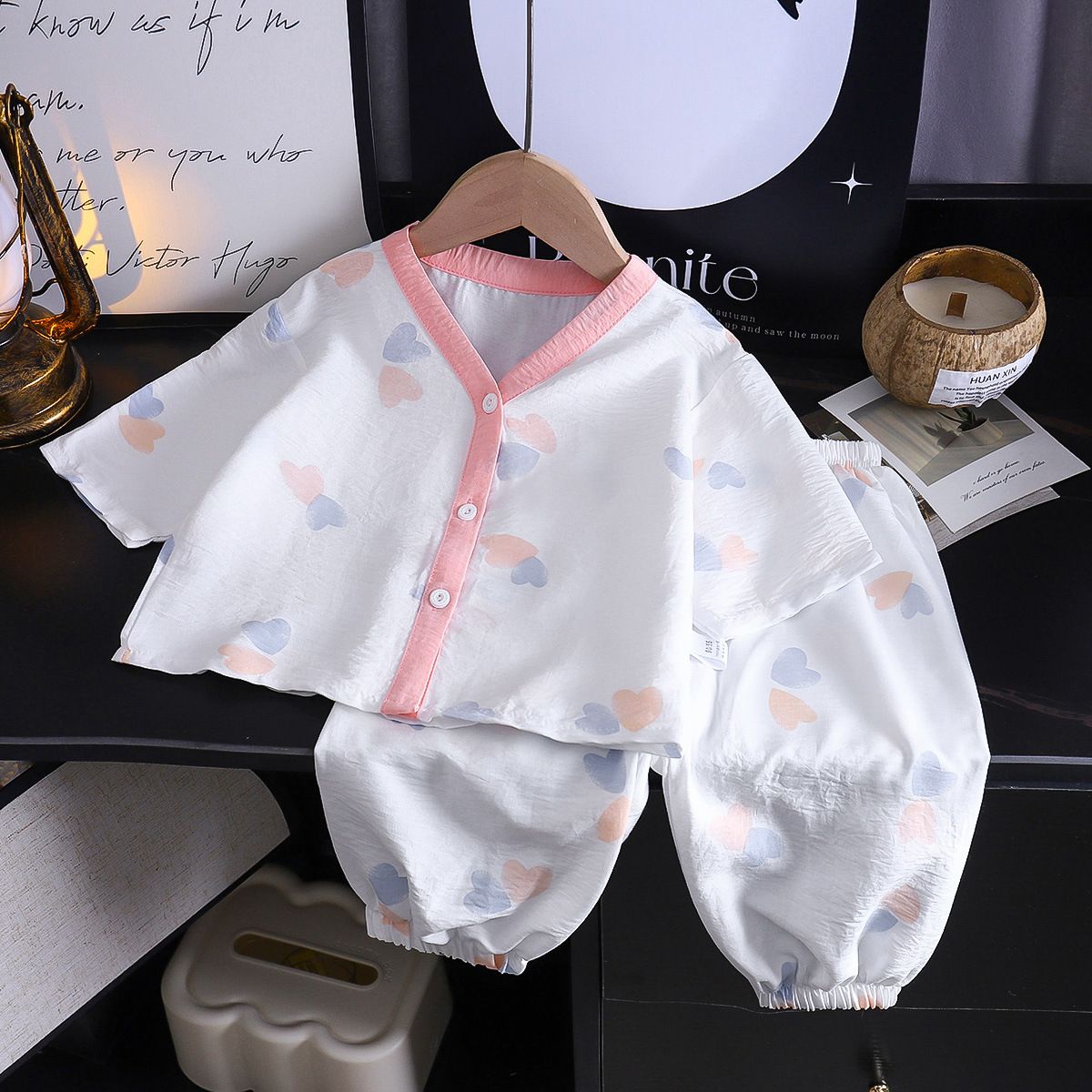1set Children's Pajama Set, New Style for Summer! Boys' Air-Conditioning Clothes, Girls' Homewear, Thin Baby Cardigan Clothes, Children's Clothing.