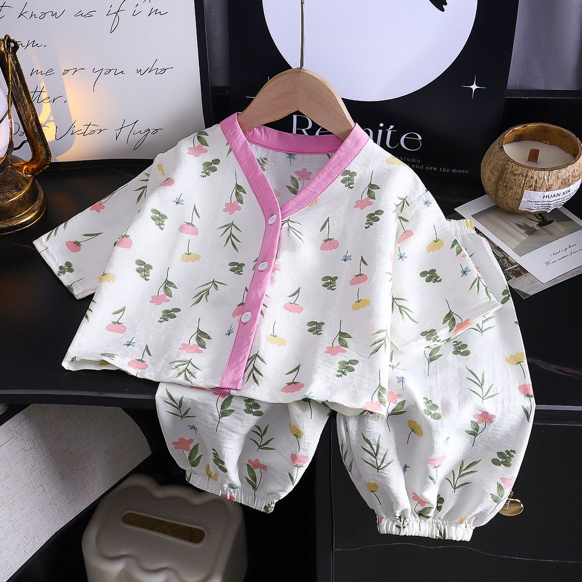 1set Children's Pajama Set, New Style for Summer! Boys' Air-Conditioning Clothes, Girls' Homewear, Thin Baby Cardigan Clothes, Children's Clothing.