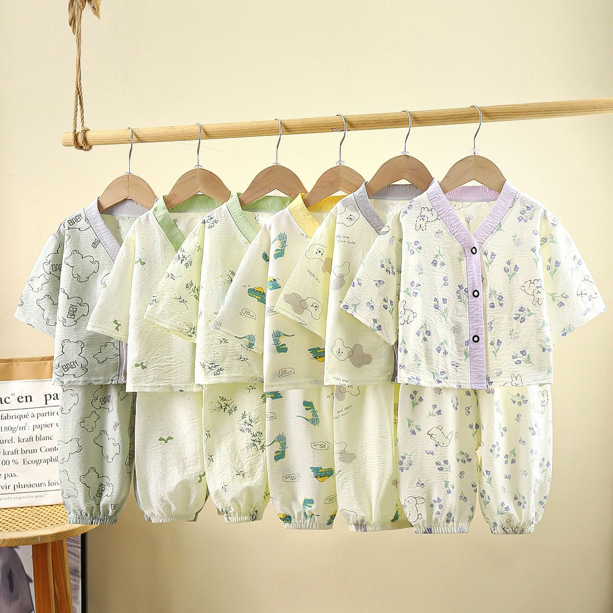 1set Children's Pajama Set, New Style for Summer! Boys' Air-Conditioning Clothes, Girls' Homewear, Thin Baby Cardigan Clothes, Children's Clothing.