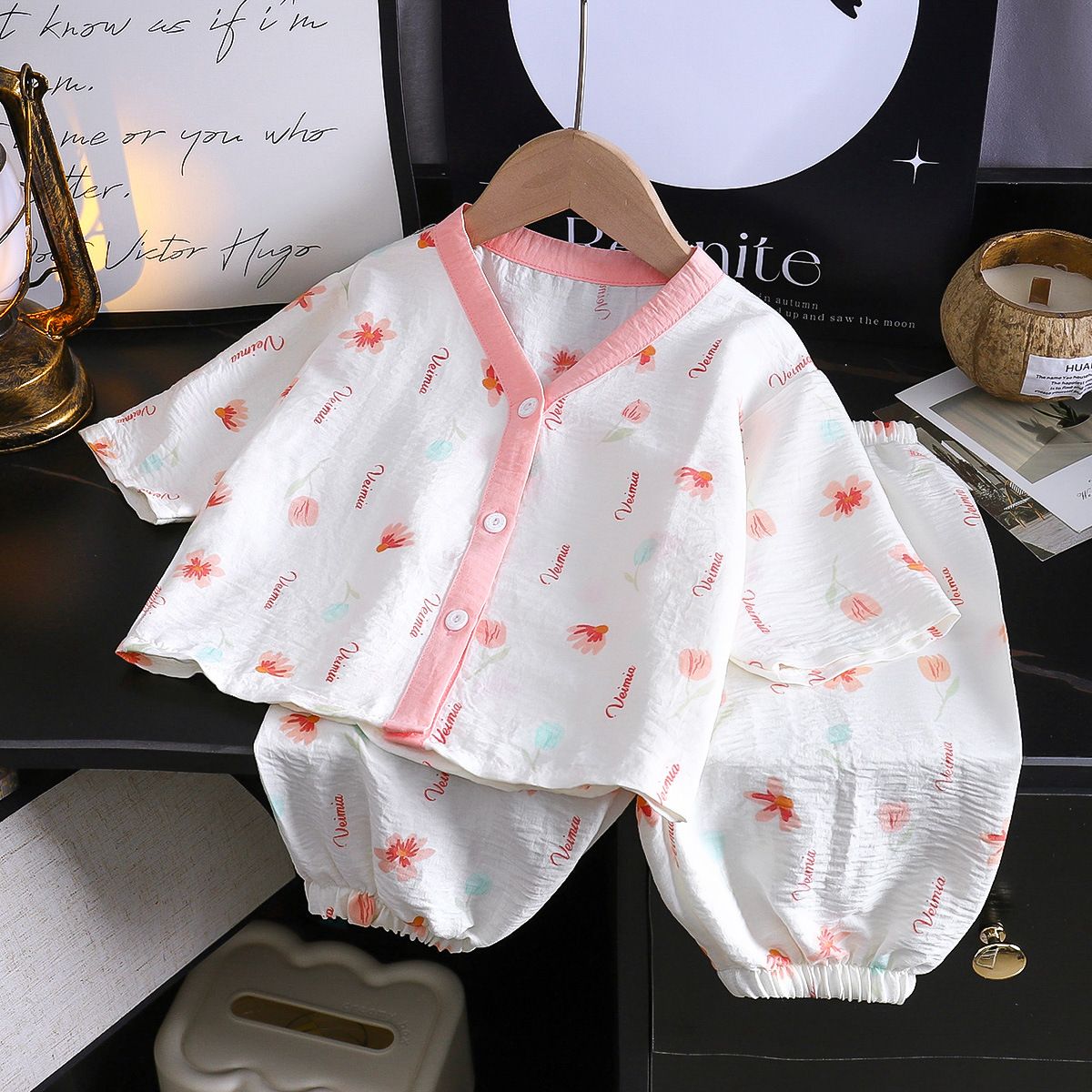 1set Children's Pajama Set, New Style for Summer! Boys' Air-Conditioning Clothes, Girls' Homewear, Thin Baby Cardigan Clothes, Children's Clothing.