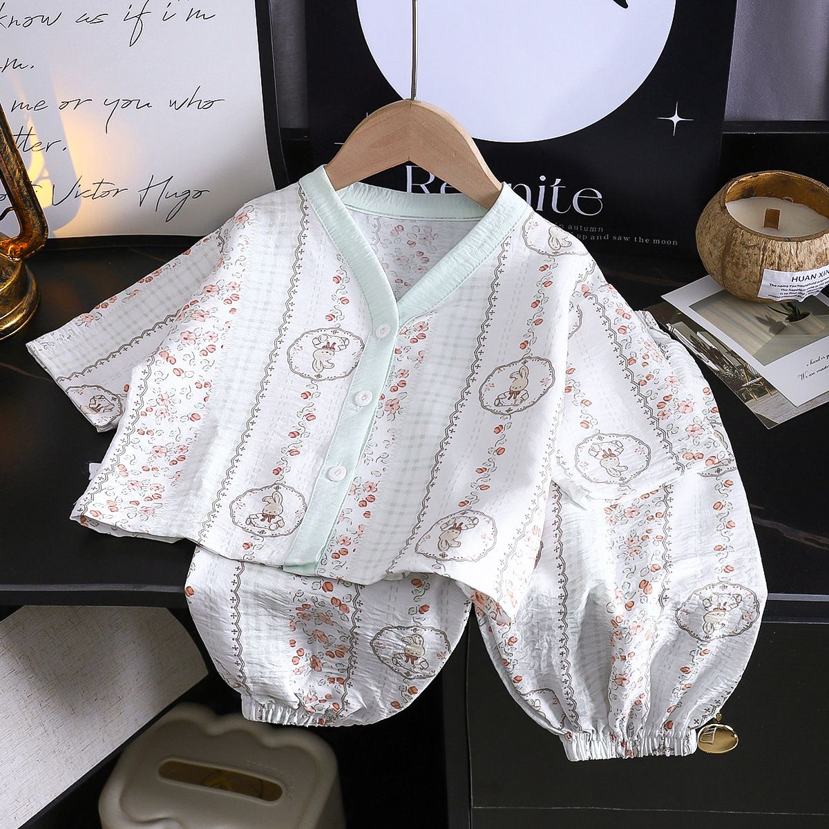 1set Children's Pajama Set, New Style for Summer! Boys' Air-Conditioning Clothes, Girls' Homewear, Thin Baby Cardigan Clothes, Children's Clothing.