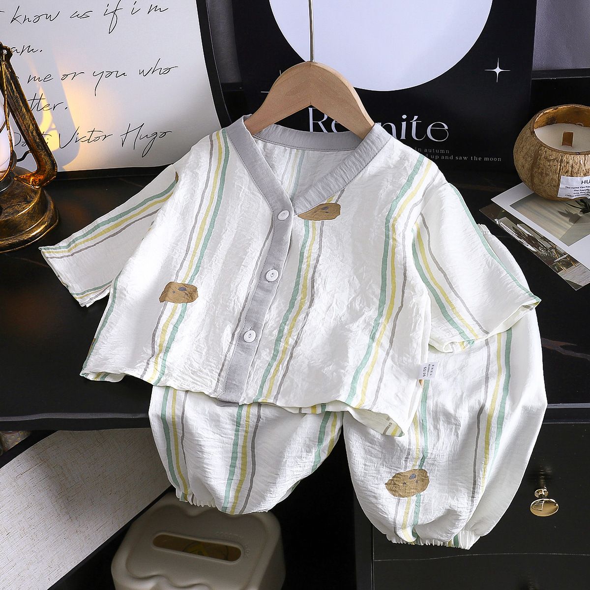 1set Children's Pajama Set, New Style for Summer! Boys' Air-Conditioning Clothes, Girls' Homewear, Thin Baby Cardigan Clothes, Children's Clothing.
