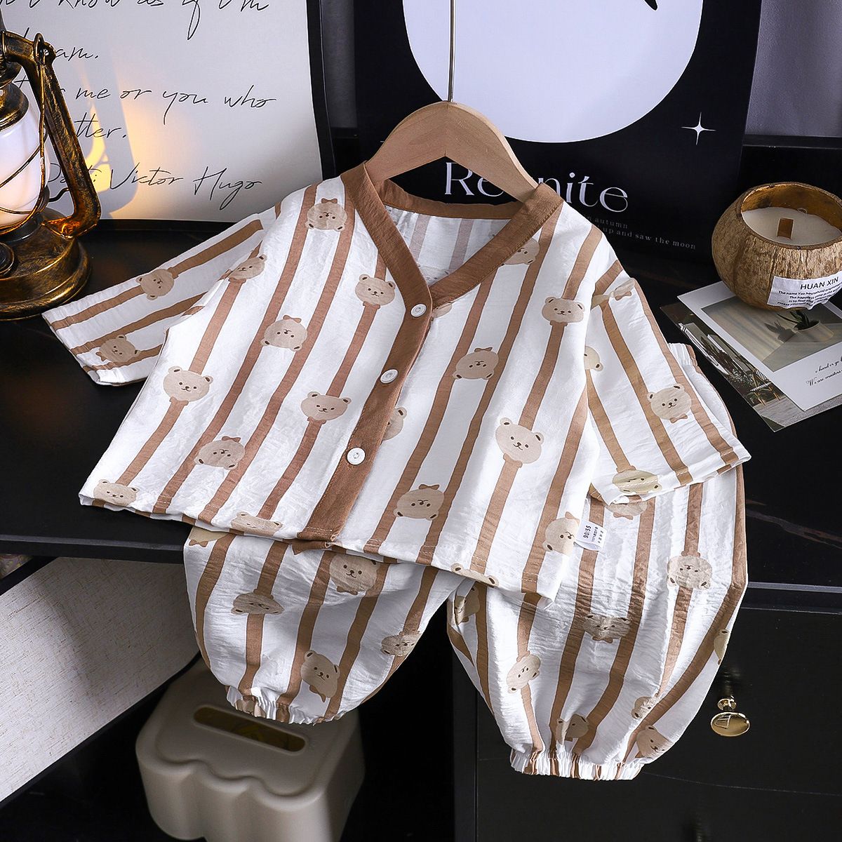 1set Children's Pajama Set, New Style for Summer! Boys' Air-Conditioning Clothes, Girls' Homewear, Thin Baby Cardigan Clothes, Children's Clothing.