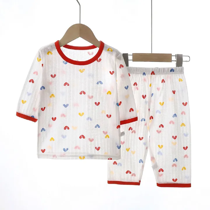 1set Children's Pure Cotton Pajama Set, New Style for Summer! Boys' Clothes, Girls' Thin Homewear and Air-Conditioning Clothes, Children's Clothing.