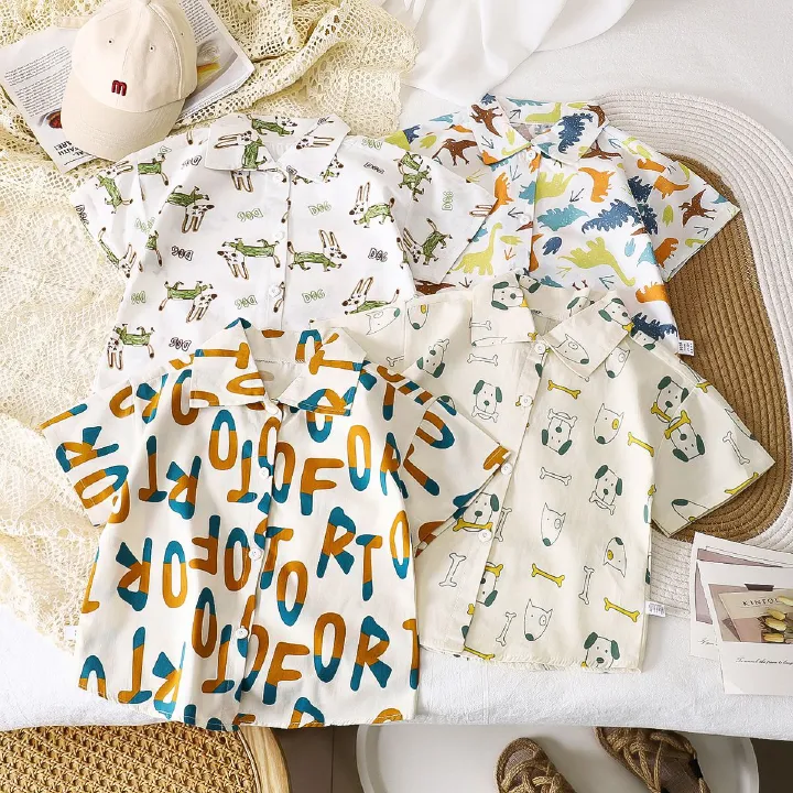 1pcs Boys' Short-Sleeved Cardigan Shirts for Summer, New Style! Pure Cotton Tops with Lapel for Babies, Fashionable Children's Blouses.