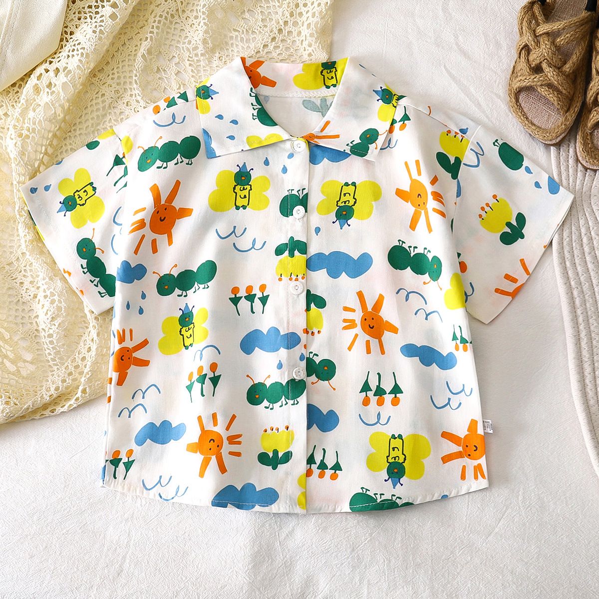 1pcs Boys' Short-Sleeved Cardigan Shirts for Summer, New Style! Pure Cotton Tops with Lapel for Babies, Fashionable Children's Blouses.
