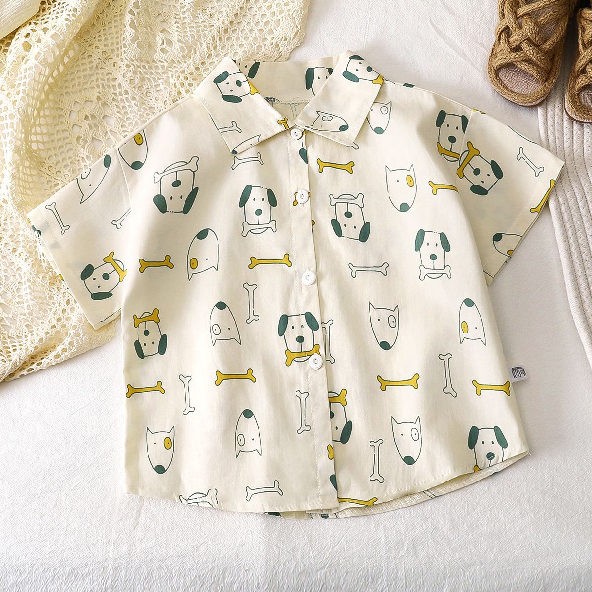 1pcs Boys' Short-Sleeved Cardigan Shirts for Summer, New Style! Pure Cotton Tops with Lapel for Babies, Fashionable Children's Blouses.