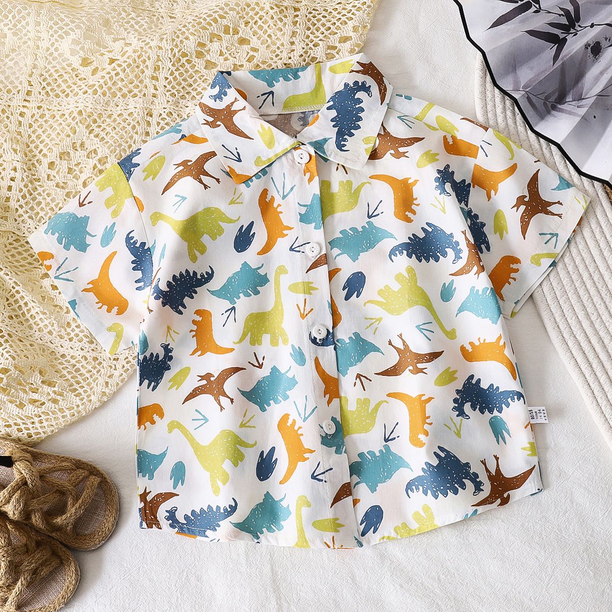 1pcs Boys' Short-Sleeved Cardigan Shirts for Summer, New Style! Pure Cotton Tops with Lapel for Babies, Fashionable Children's Blouses.