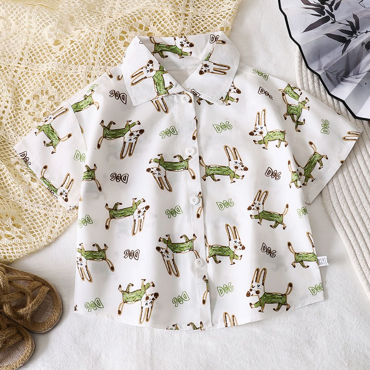 1pcs Boys' Short-Sleeved Cardigan Shirts for Summer, New Style! Pure Cotton Tops with Lapel for Babies, Fashionable Children's Blouses.