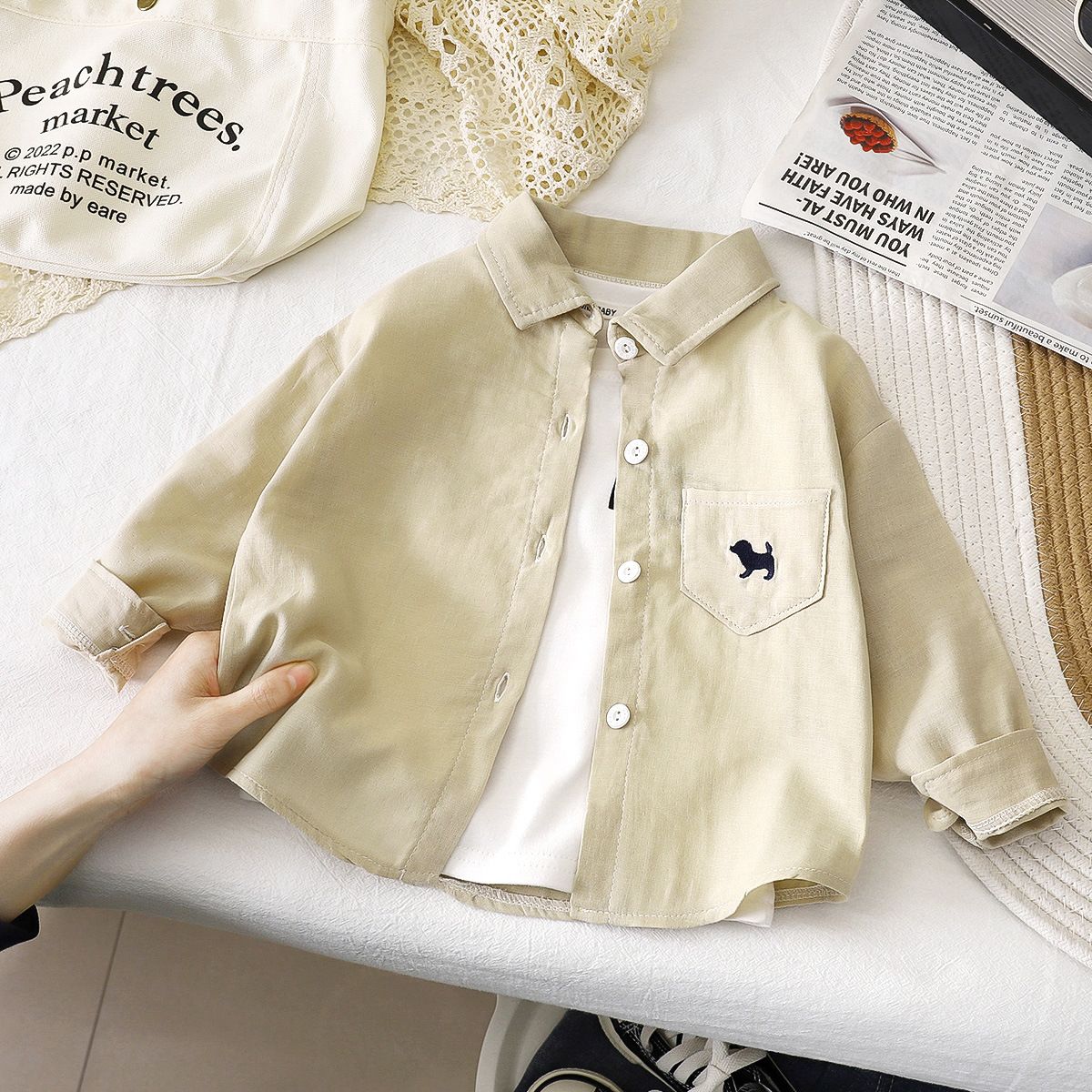 1pcs Boys' Long-Sleeved Cotton Flap-Collar Shirts, New Spring Styles for Toddlers, Baby Cardigans & Outerwear, Kids' Clothing