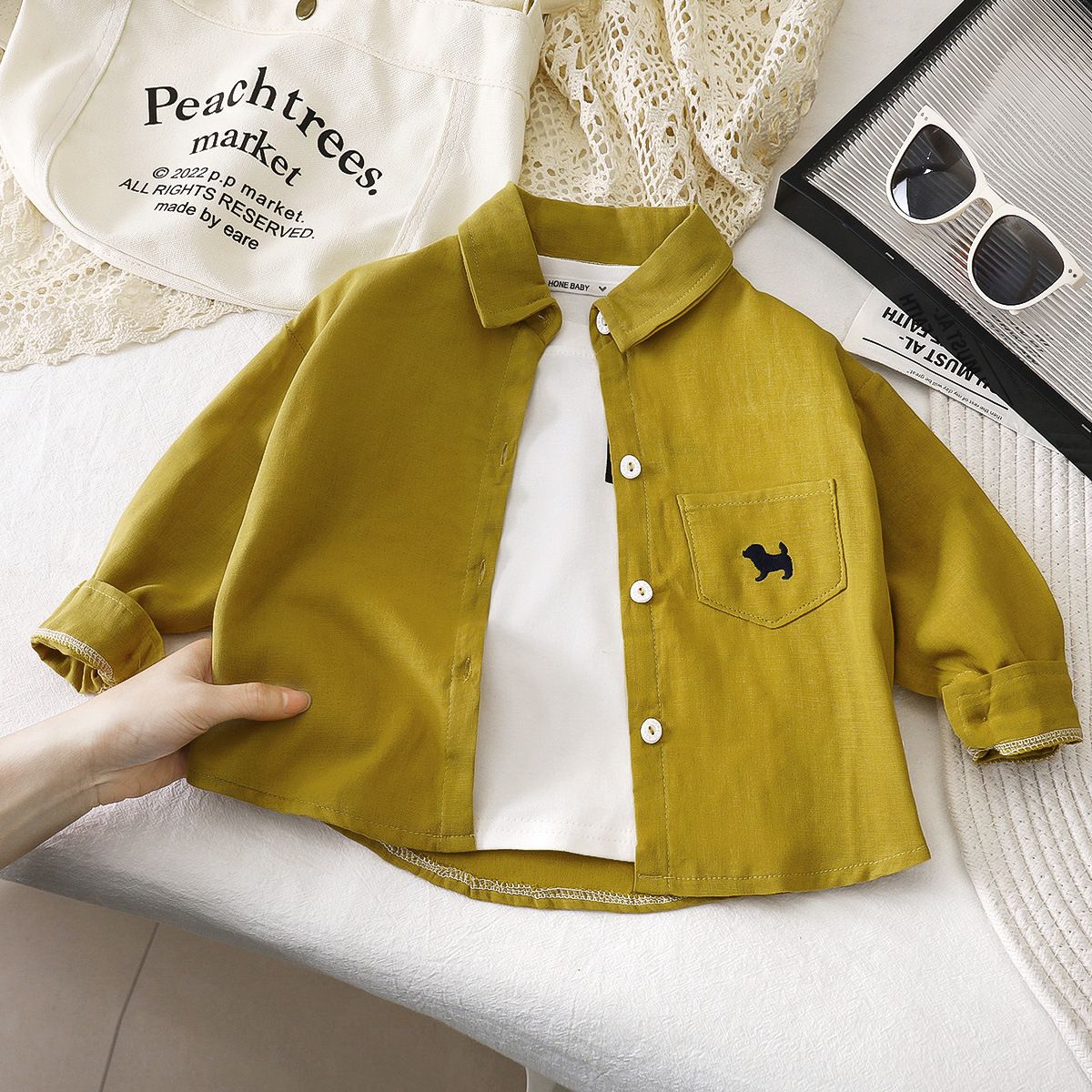 1pcs Boys' Long-Sleeved Cotton Flap-Collar Shirts, New Spring Styles for Toddlers, Baby Cardigans & Outerwear, Kids' Clothing
