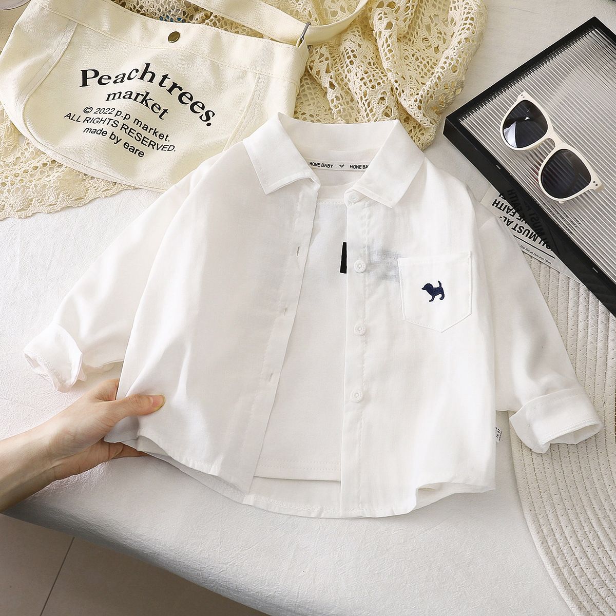 1pcs Boys' Long-Sleeved Cotton Flap-Collar Shirts, New Spring Styles for Toddlers, Baby Cardigans & Outerwear, Kids' Clothing