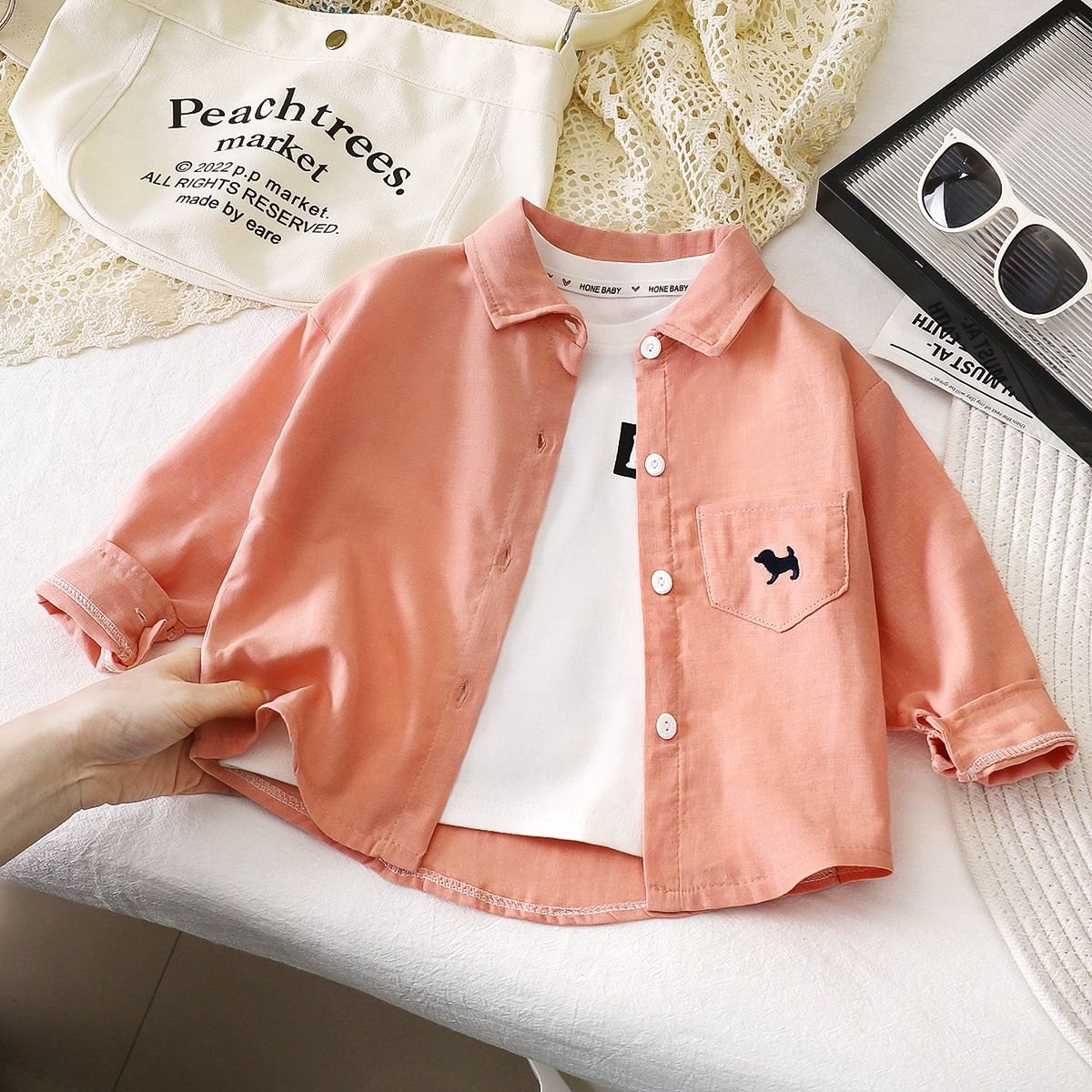 1pcs Boys' Long-Sleeved Cotton Flap-Collar Shirts, New Spring Styles for Toddlers, Baby Cardigans & Outerwear, Kids' Clothing