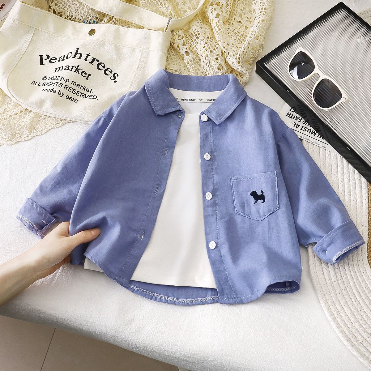1pcs Boys' Long-Sleeved Cotton Flap-Collar Shirts, New Spring Styles for Toddlers, Baby Cardigans & Outerwear, Kids' Clothing