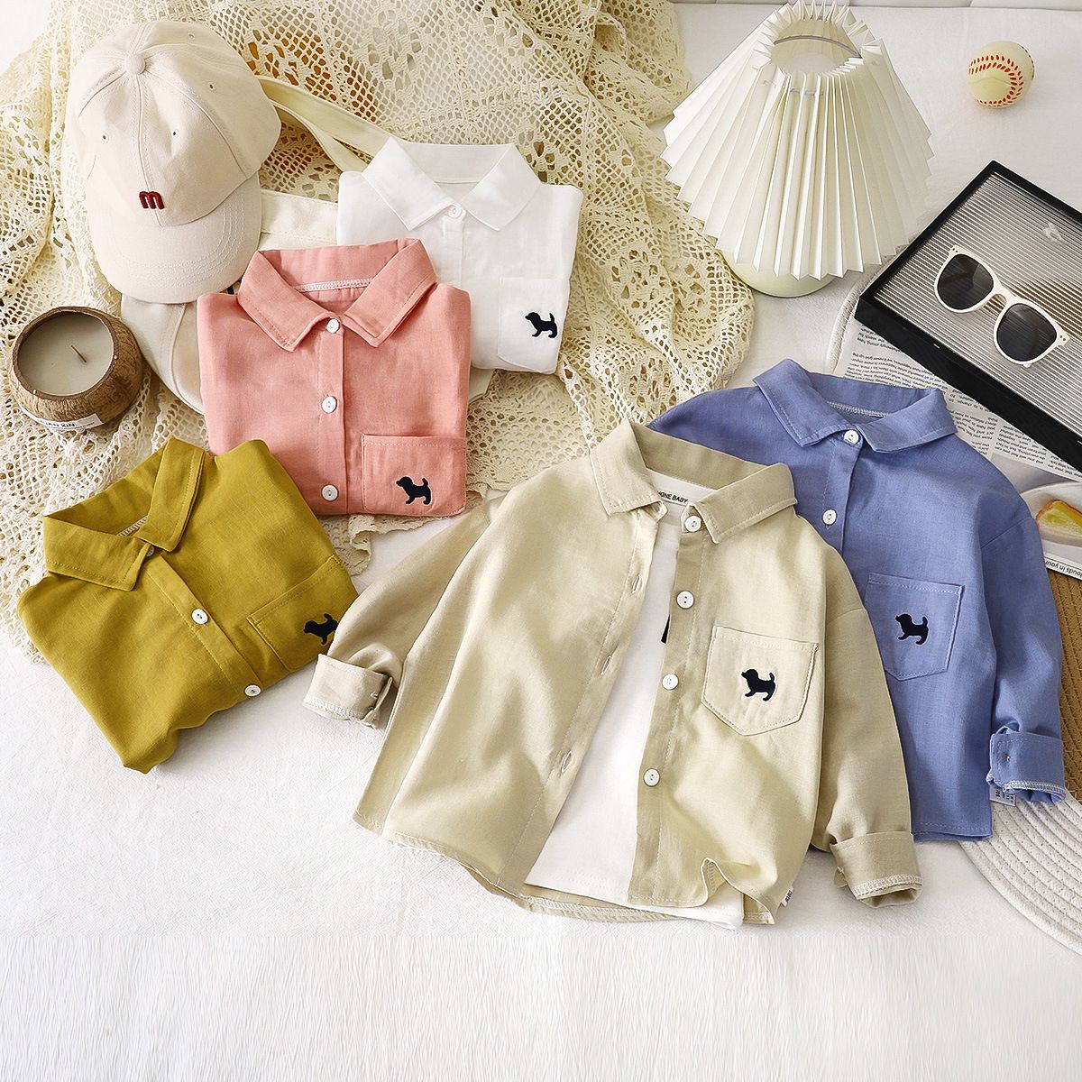 1pcs Boys' Long-Sleeved Cotton Flap-Collar Shirts, New Spring Styles for Toddlers, Baby Cardigans & Outerwear, Kids' Clothing