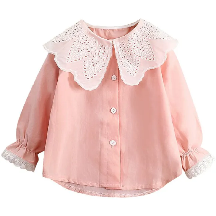 1pcs Girls' New Spring Shirts, Korean Version, Toddler Baby's Lace-Collar Blouses, Pure Cotton Kids' Tops, Children's Clothing.