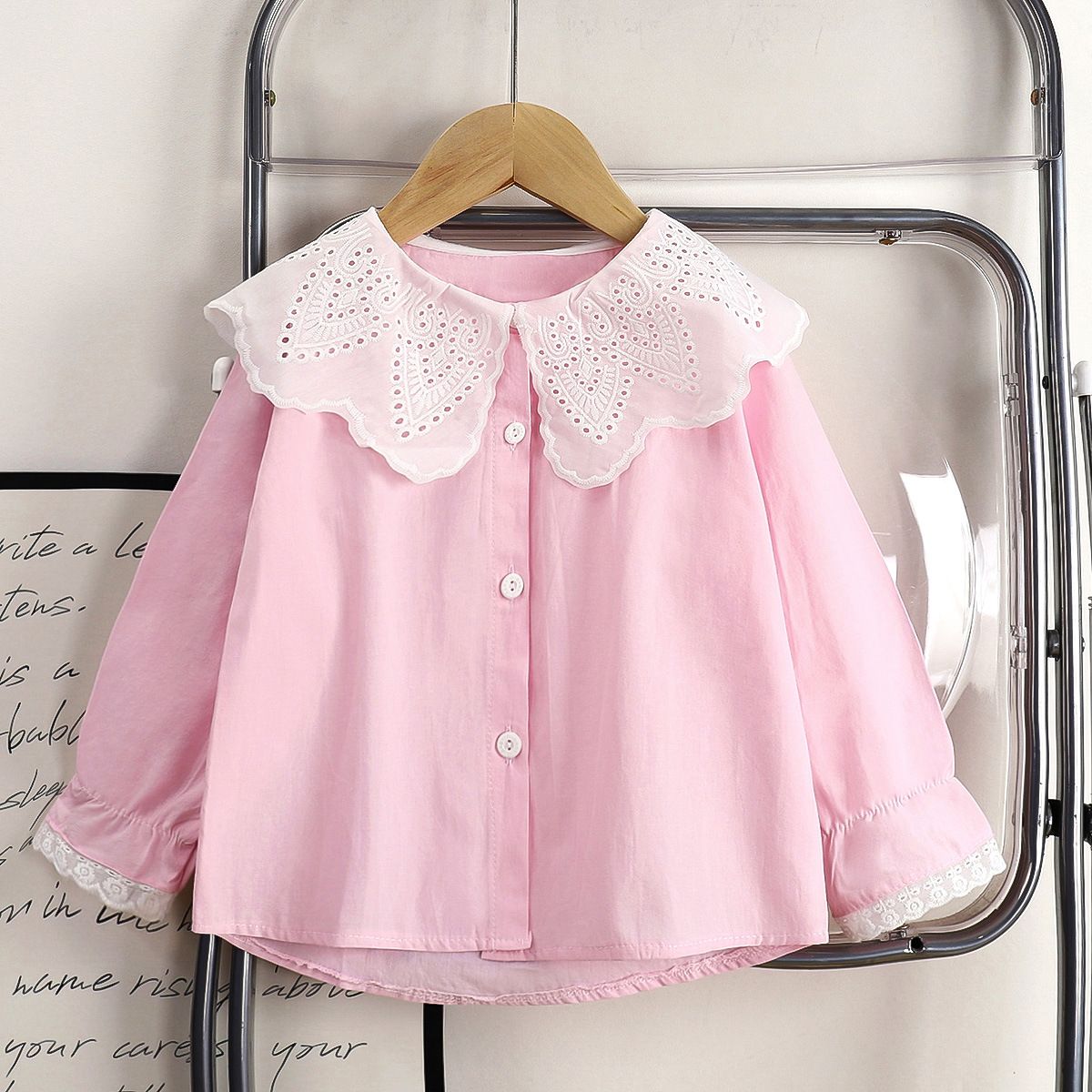 1pcs Girls' New Spring Shirts, Korean Version, Toddler Baby's Lace-Collar Blouses, Pure Cotton Kids' Tops, Children's Clothing.