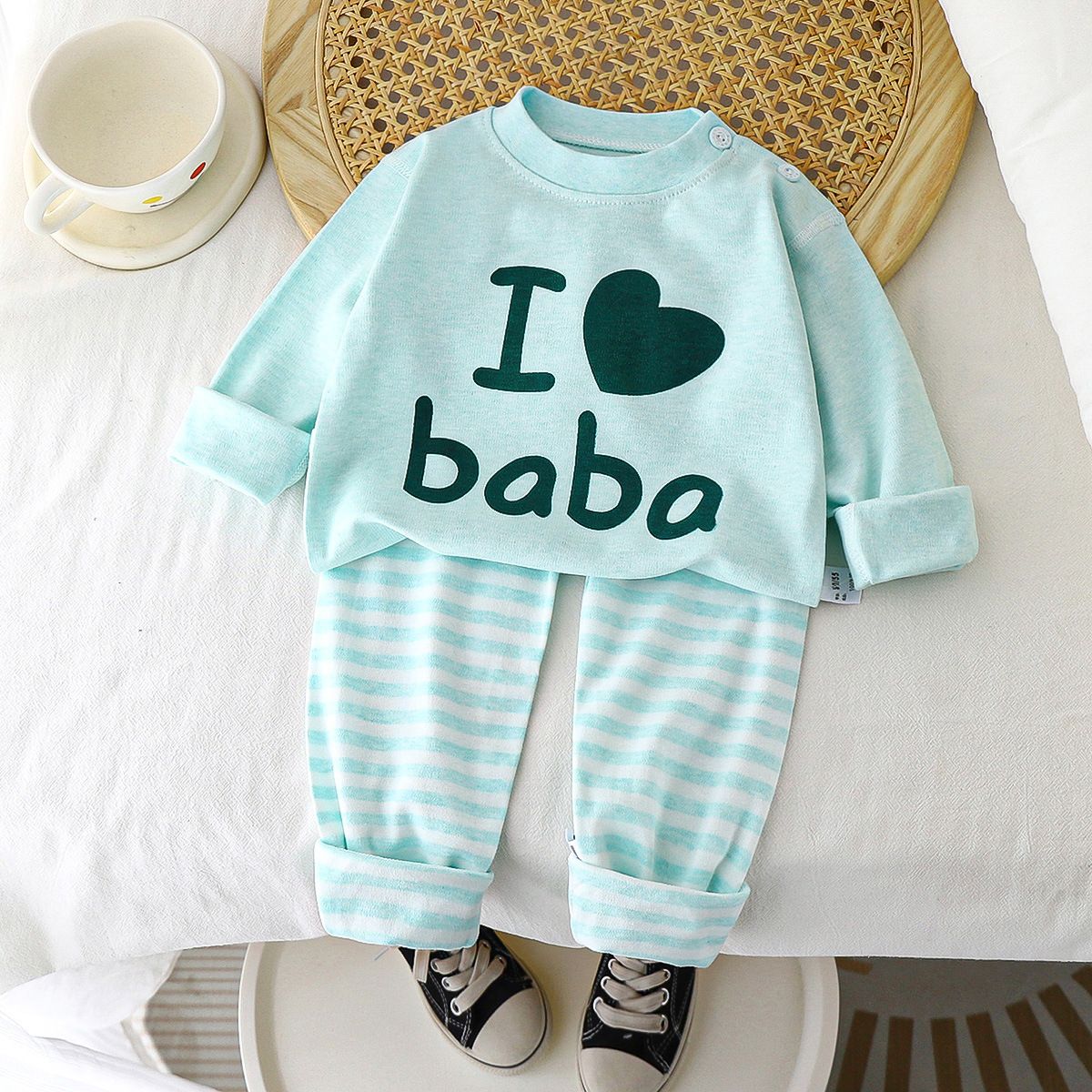 1set Boys' and Girls' New Spring and Autumn Pure Cotton Underwear Sets, Kids' Homewear, Girls' Long Johns & Pajamas, Children's Clothing.