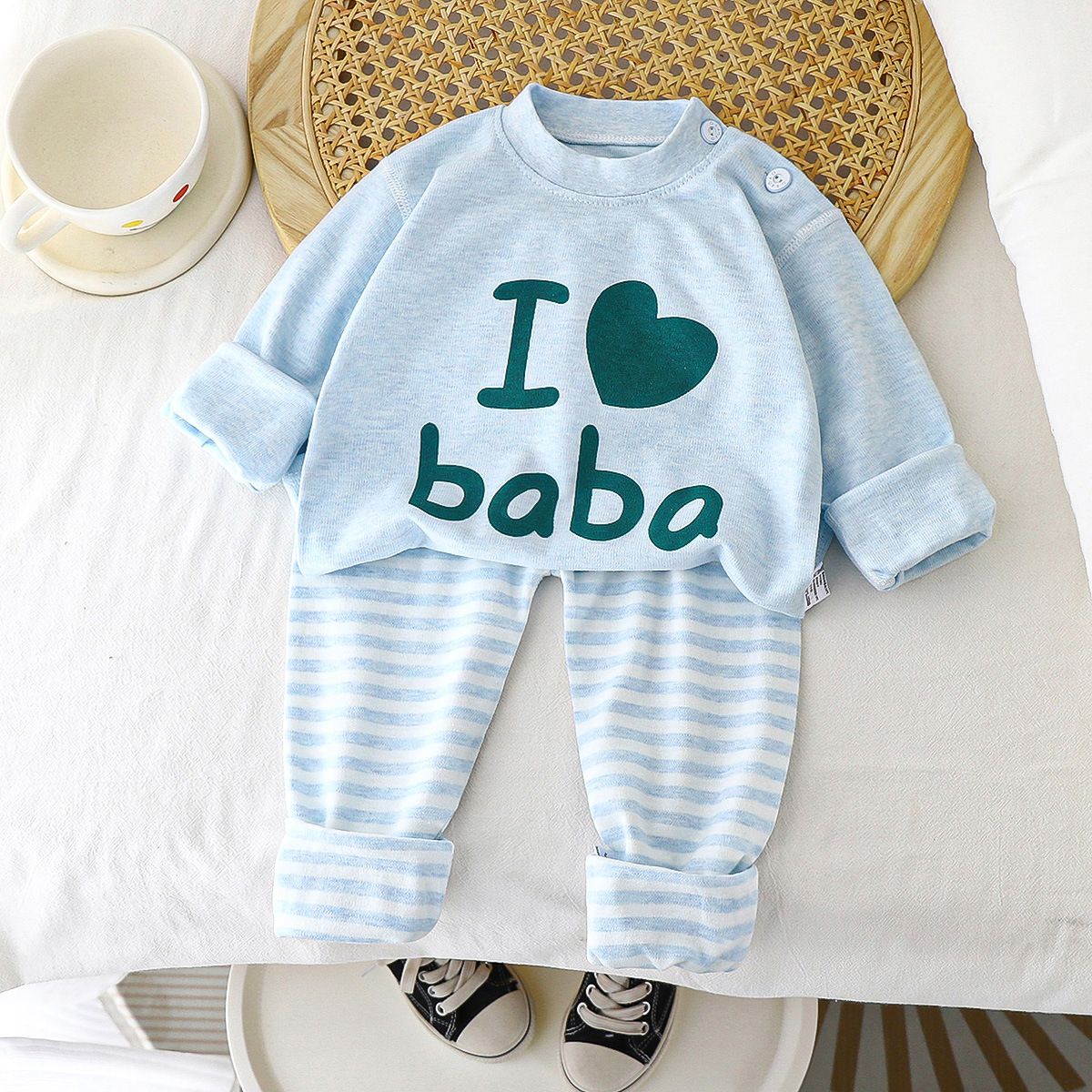 1set Boys' and Girls' New Spring and Autumn Pure Cotton Underwear Sets, Kids' Homewear, Girls' Long Johns & Pajamas, Children's Clothing.