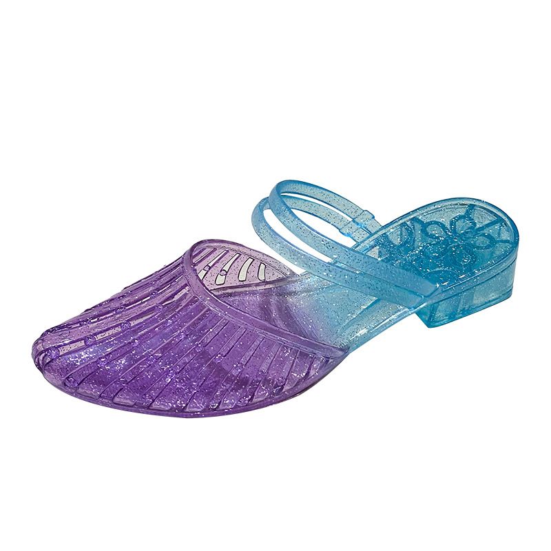 Women's New Summer Princess Crystal Slippers, Anti-slip, Deodorant, Jelly Wedge Heel, Closed-toe Outdoor Flip Flops, Plastic Shoes for Bathing