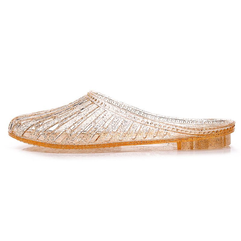 Women's Crystal Flip Flops, Versatile Hollow Out Sandals, Plastic Closed-toe, Anti-slip Bathroom Slippers for Bathing