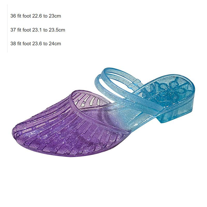 Women's New Summer Princess Crystal Slippers, Anti-slip, Deodorant, Jelly Wedge Heel, Closed-toe Outdoor Flip Flops, Plastic Shoes for Bathing