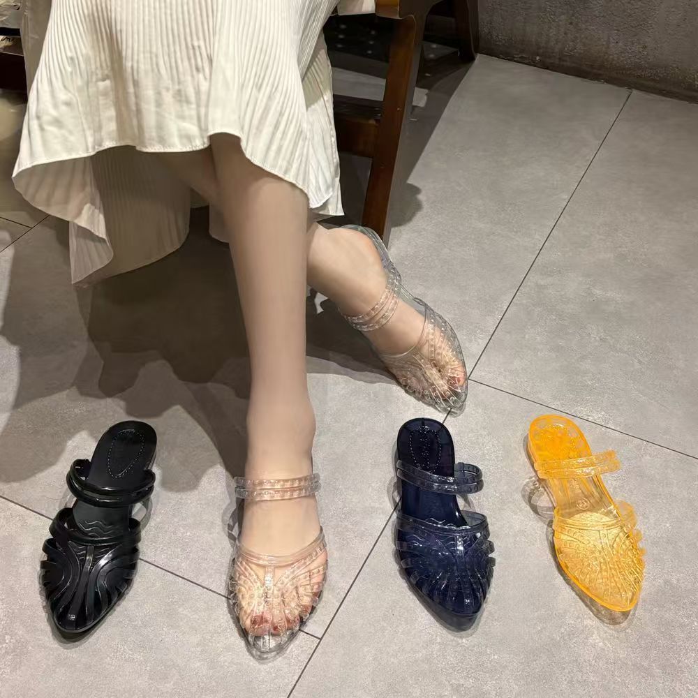 Women's Fashion Crystal Sandals, New Summer Style, Versatile, Anti-slip, Thick-soled Wedge Heel, Outdoor Hollow Out Breathable Closed-toe Flip Flops.
