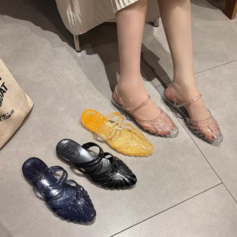 Women's Fashion Crystal Sandals, New Summer Style, Versatile, Anti-slip, Thick-soled Wedge Heel, Outdoor Hollow Out Breathable Closed-toe Flip Flops.