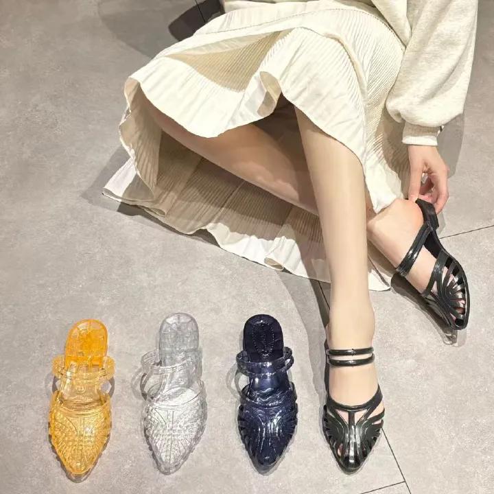 Women's Fashion Crystal Sandals, New Summer Style, Versatile, Anti-slip, Thick-soled Wedge Heel, Outdoor Hollow Out Breathable Closed-toe Flip Flops.