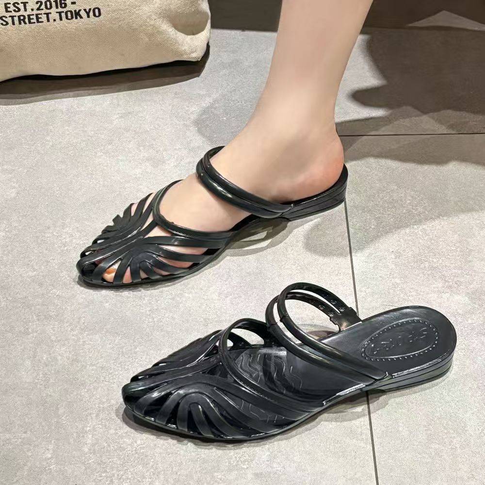 Women's Fashion Crystal Sandals, New Summer Style, Versatile, Anti-slip, Thick-soled Wedge Heel, Outdoor Hollow Out Breathable Closed-toe Flip Flops.