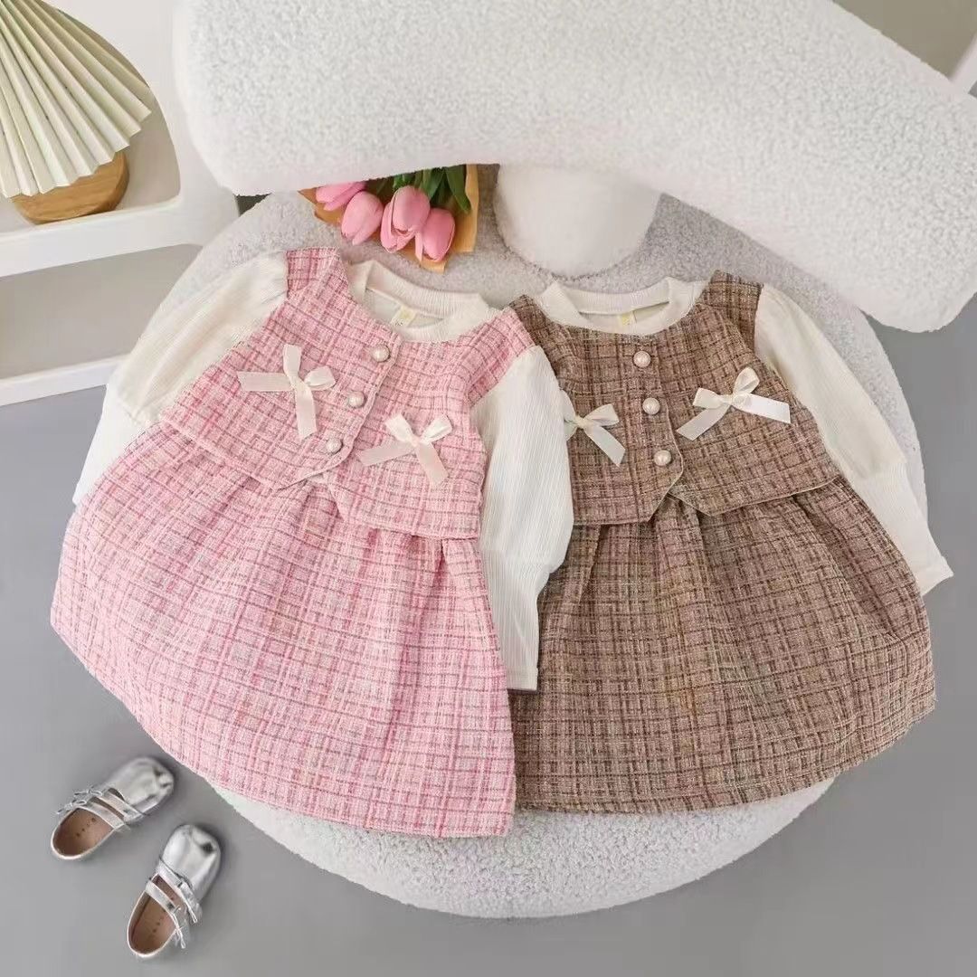 2025 Autumn Girls' Plaid Long-Sleeve Tulle Dress | Sweet Korean-Style Mesh Sundress for Spring/Autumn
