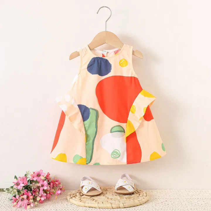 Girls' French-style Summer Dress - Sweet Bowknot Flutter Sleeve, Stylish & Chic for Travel Photography, New Arrival