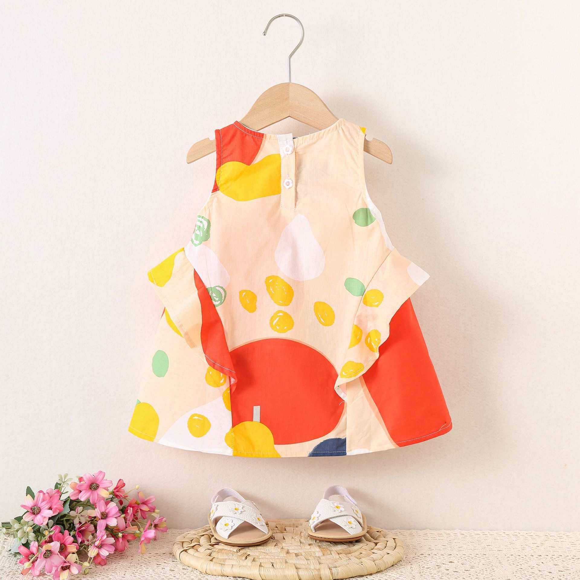 Girls' French-style Summer Dress - Sweet Bowknot Flutter Sleeve, Stylish & Chic for Travel Photography, New Arrival