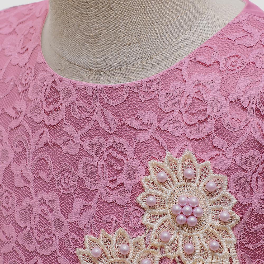 Girls Satin Lace Princess Dress with Bowknot - Kids Runway/Host Flower Girl Formal Gown