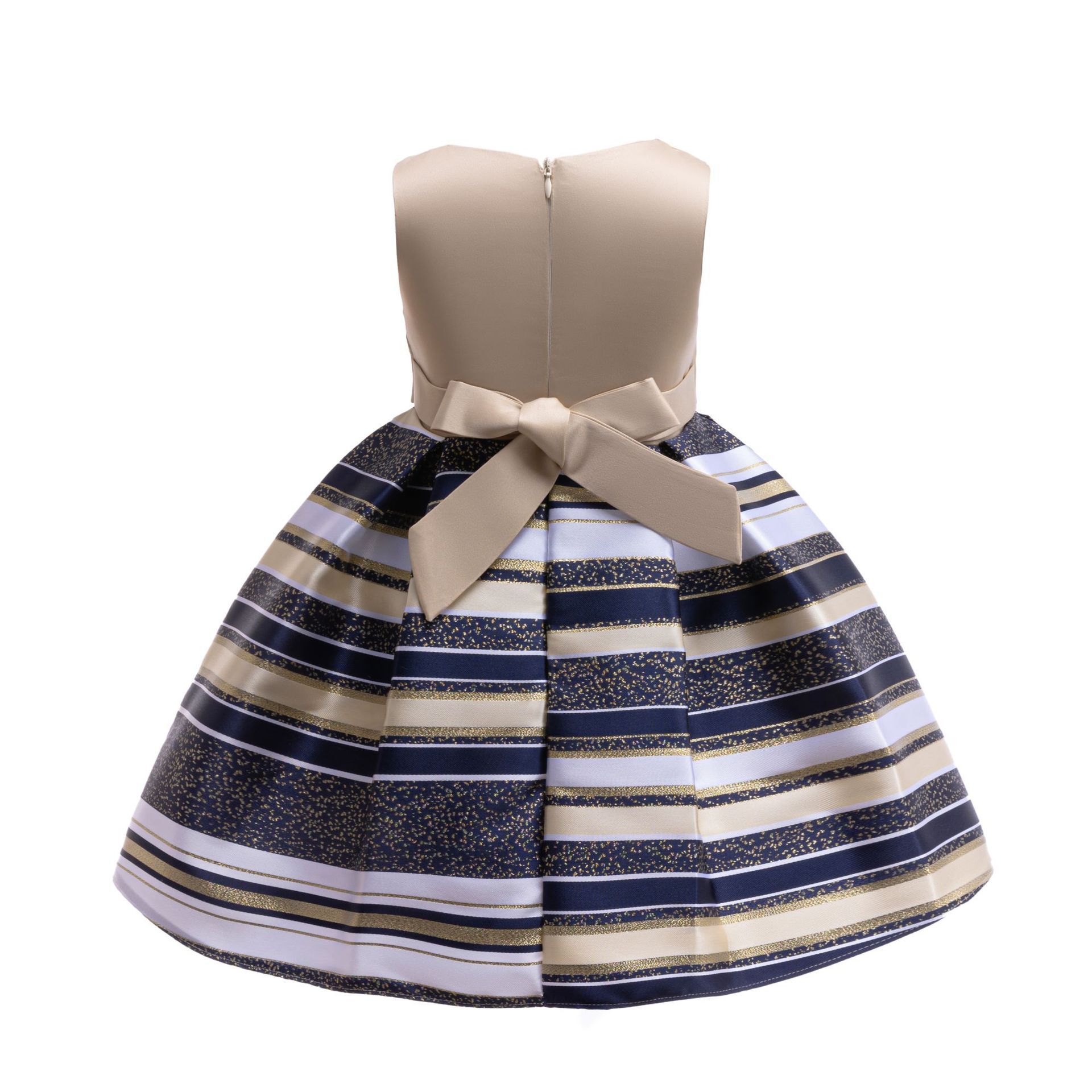 Girls Striped Sleeveless Princess Dress with Big Bowknot, Kids Party Formal Gown