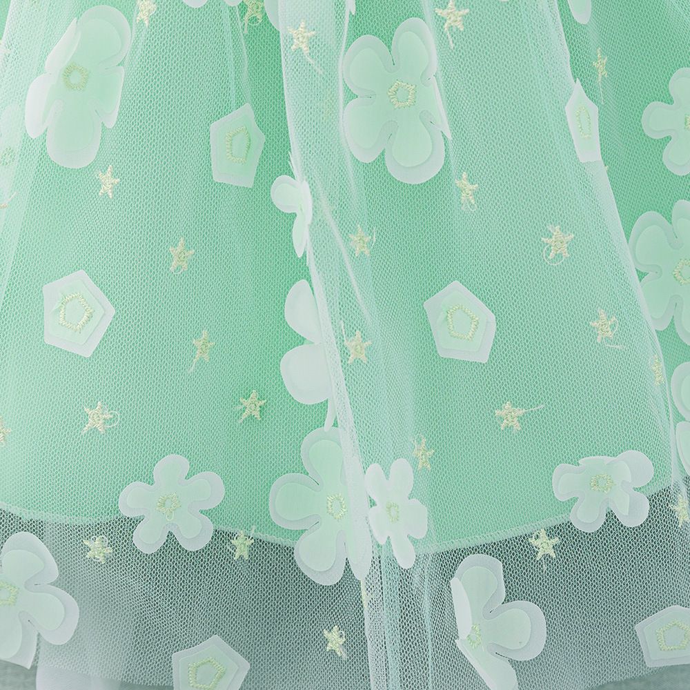 Girls' Green Floral Princess Dress, Formal Gown for Pageant Runway, Host & Piano Performance
